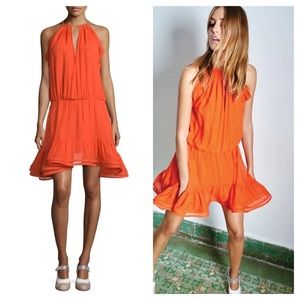 Alexis /  Monic Sleeveless red orange Silk Ruffle flounce tassel A-Line Dress S